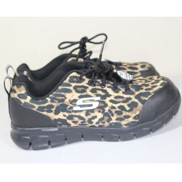 Skechers Leopard Cheetah Composite Safety Toe Memory Foam Work Shoe Womens 7.5 - Picture 1 of 5